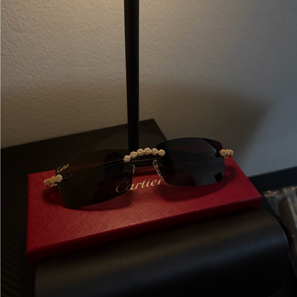 Cartier Black Lens Sunglasses with Gold & Crystal Details - Picture 4 of 4